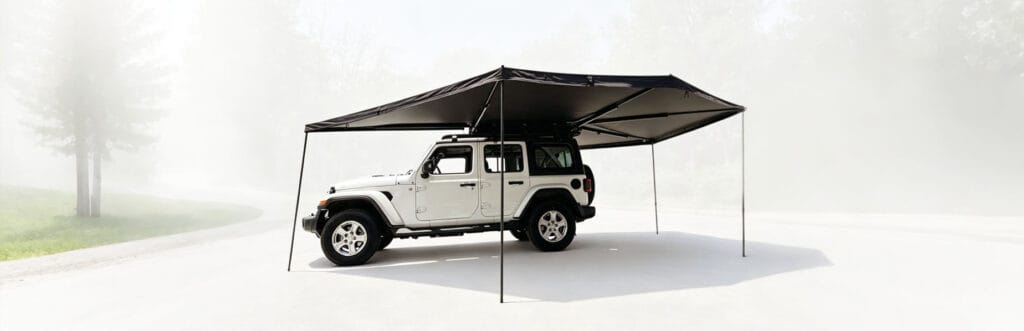 270° TELESCOPIC AWNING 6 ARMS Full coverage. Less to carry.
