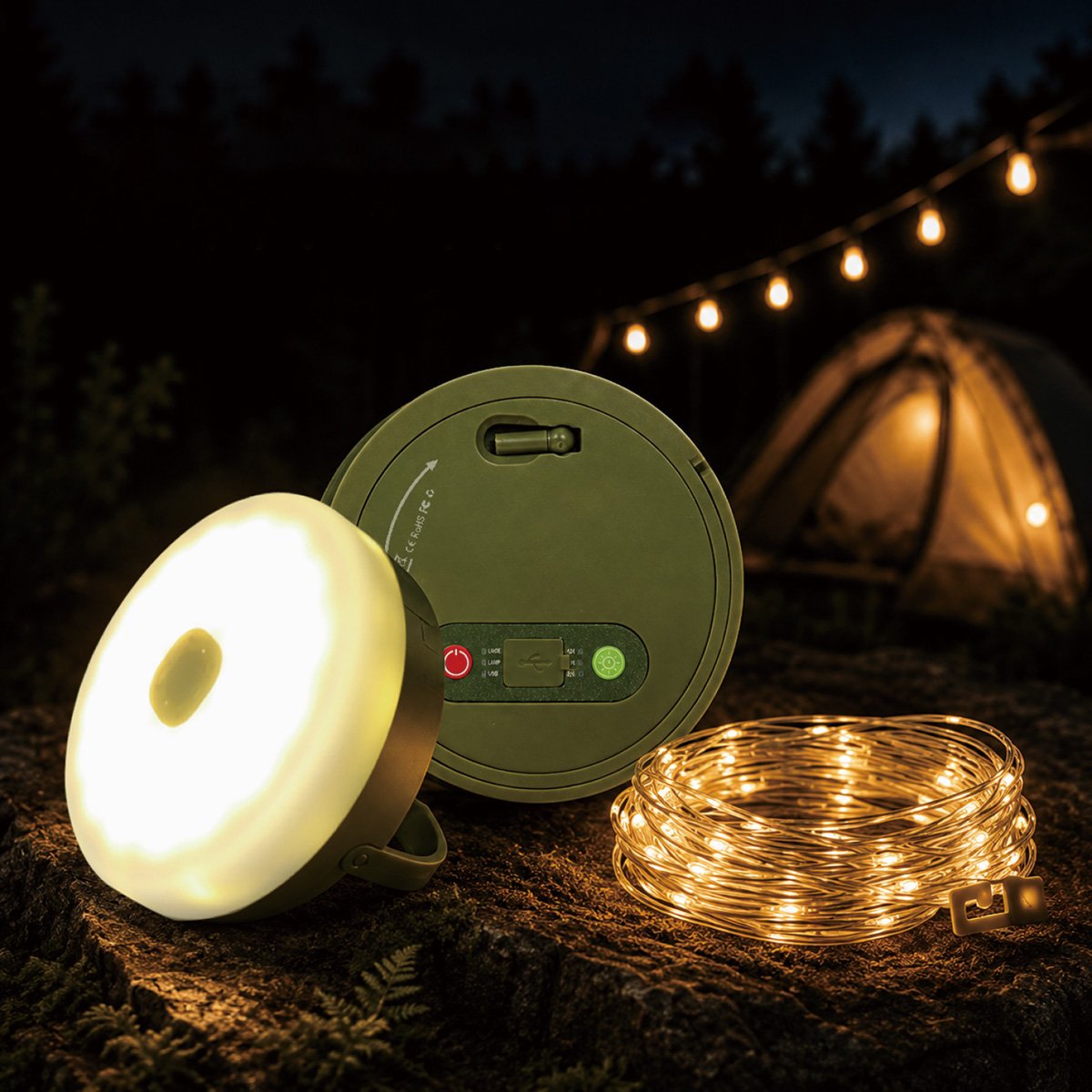 Ten metre warm white LED camping string light