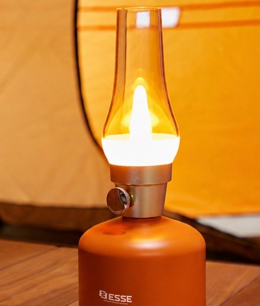 Retro Camping Lantern glowing warm in a tent