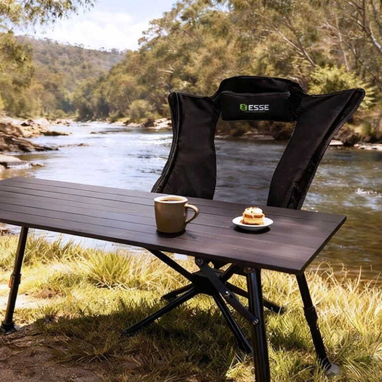 Swivel Folding Chair set up beside a river