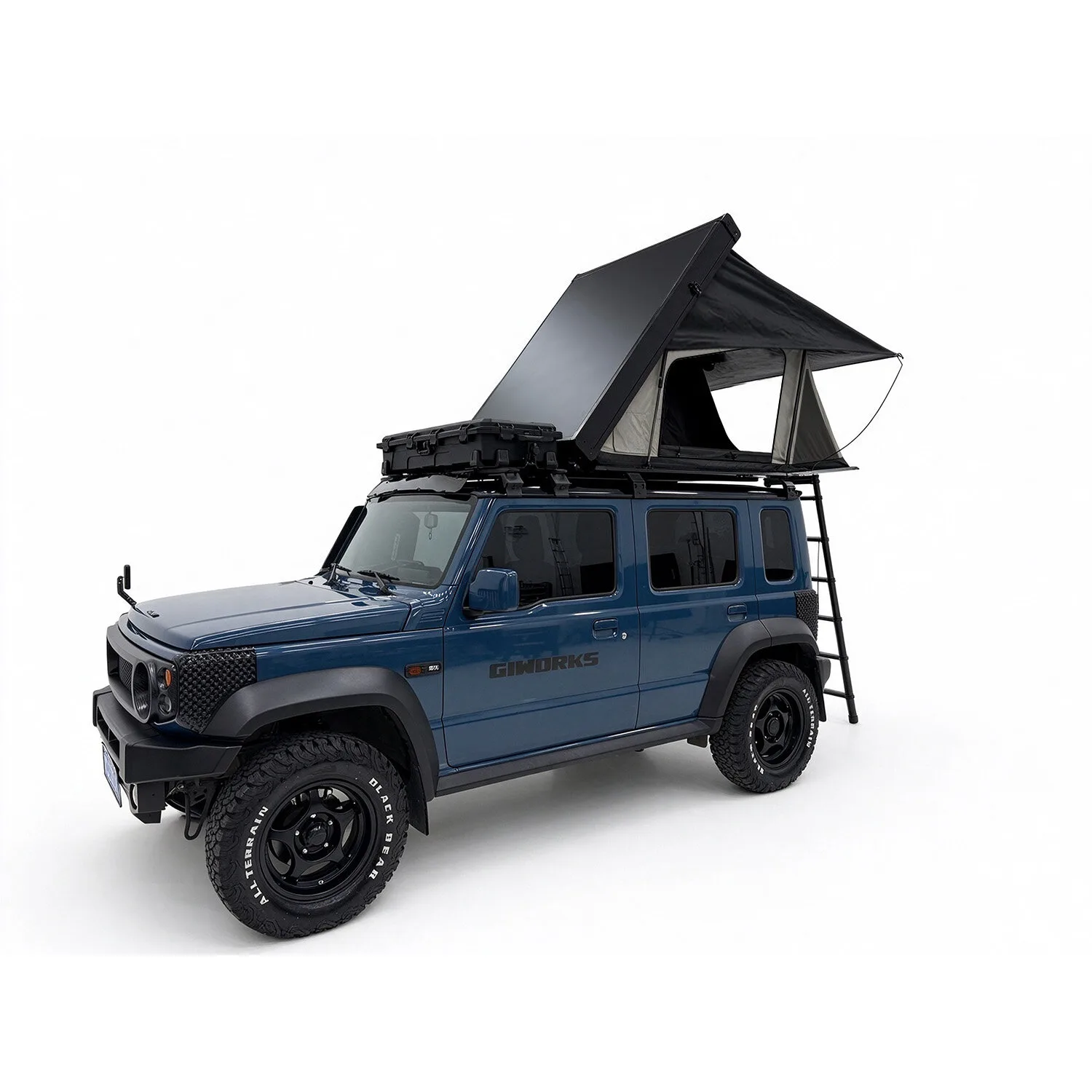 Light Clam Shell Fold 128 open with ladder on a Suzuki Jimny
