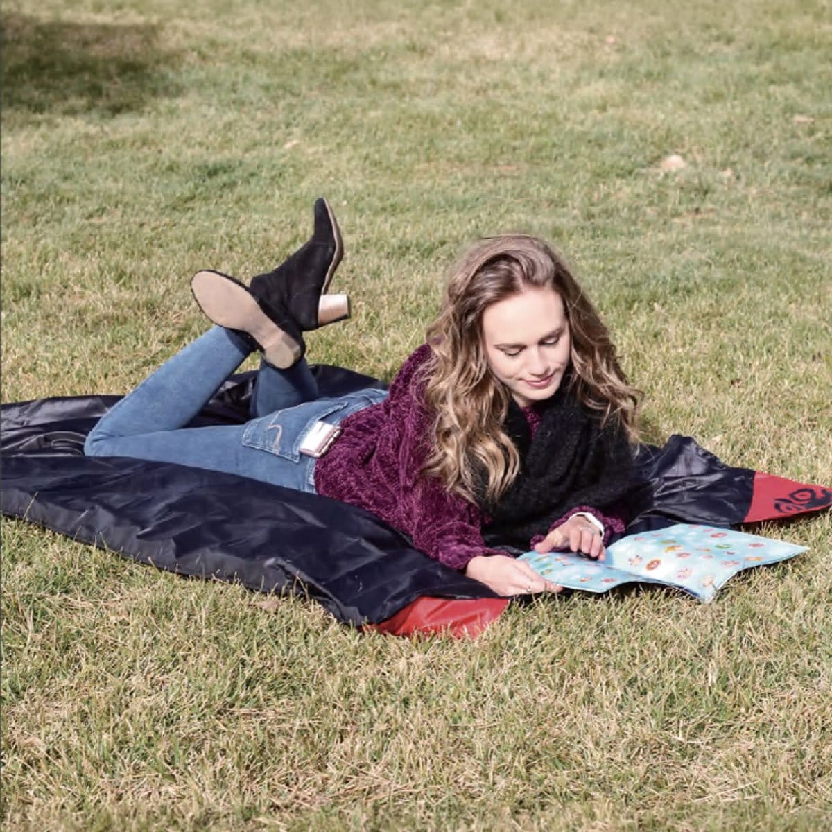 Mini Pocket Blanket in use on the grass