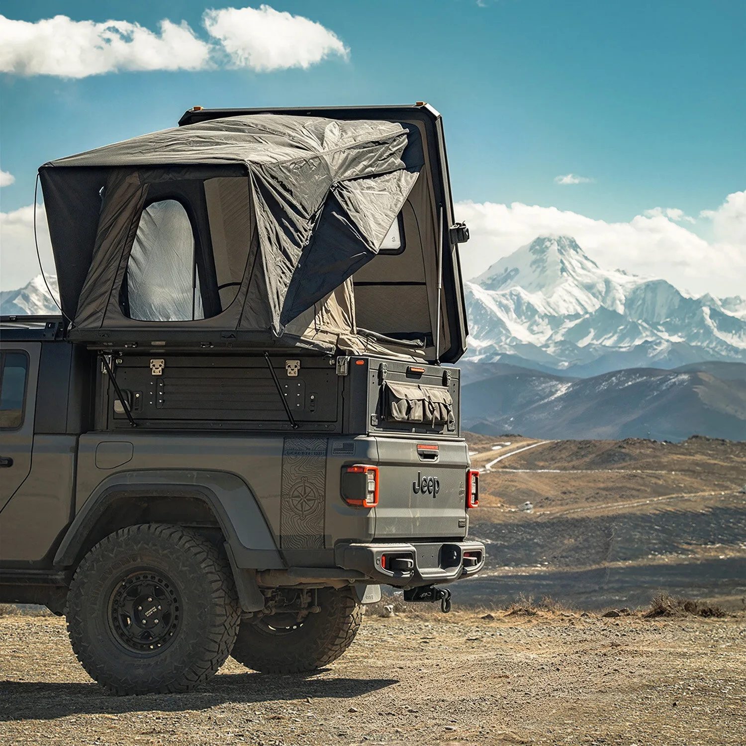 Pick-Up Canopy Side Open combo open, rear view